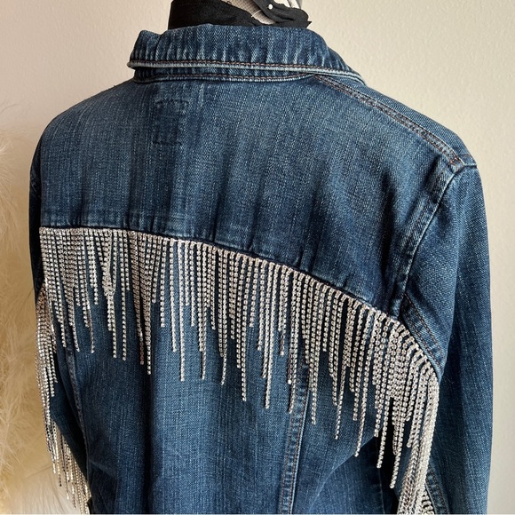 Upcycled Rhinestone Fringe Denim Jacket - Picture 4 of 11